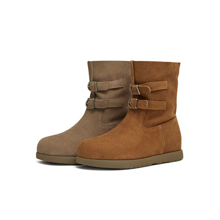天美意复古厚底西部靴堆堆靴女时装靴休闲短靴2025冬新款KXZ19DZ5