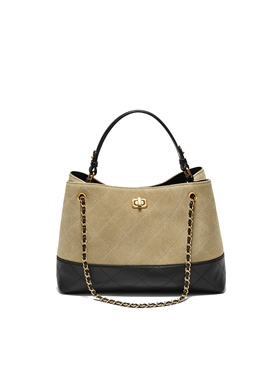 百丽包包女2025冬季新款反绒麂皮小香风撞色单肩托特包F3055DX5