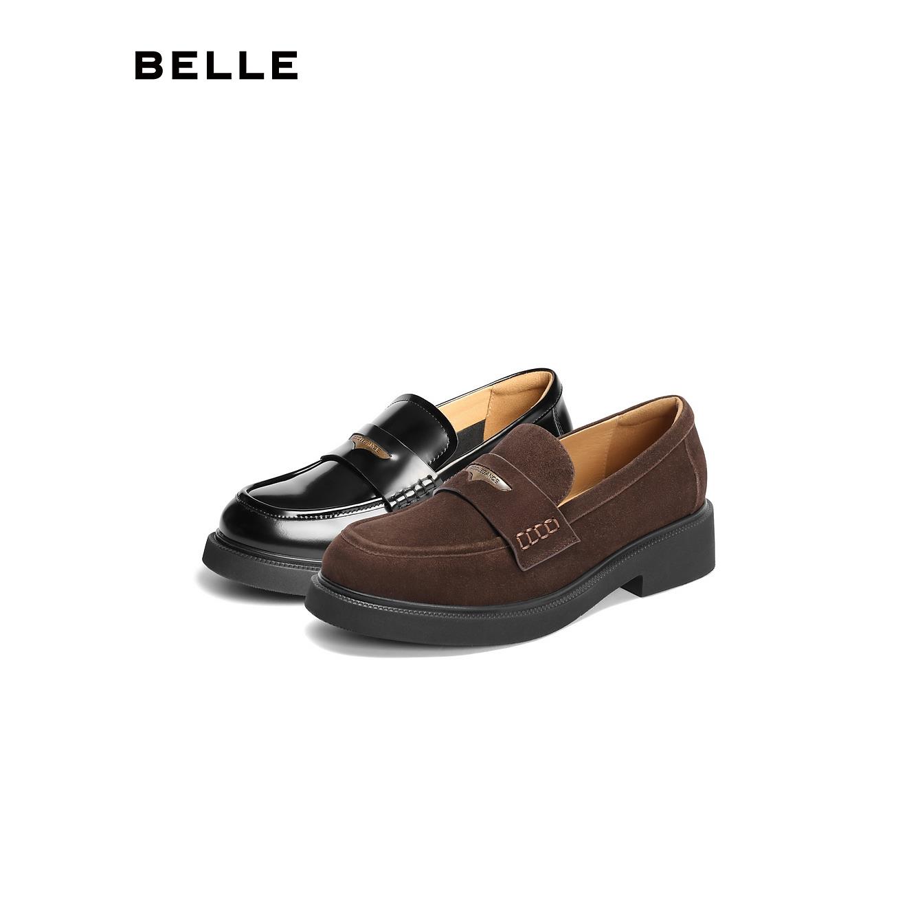 百丽海鸥羊皮复古乐福鞋