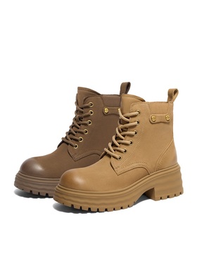 百丽Belle厚底马丁靴女加绒24冬大黄靴工装靴短靴美拉德B8P1DDD4