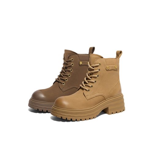 百丽厚底马丁靴单里绒里女鞋子