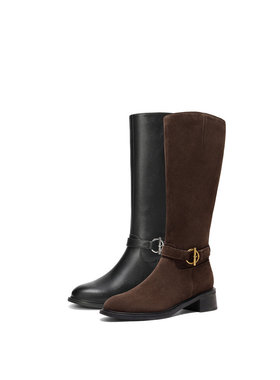 森达骑士靴女2025冬季新款气质显瘦粗跟高筒大筒围长筒靴ZTI73DG5