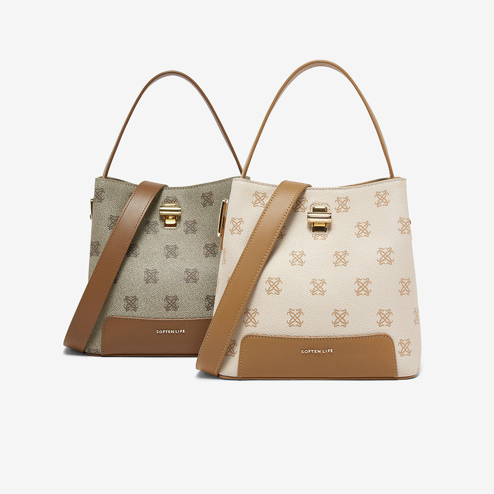 百思图2025冬季商场新款老花水桶包时尚潮流单肩斜挎包女TY098DX5,箱包皮具/热销女包/男包,水桶包,淘宝优惠券,粉丝福利购,淘宝优惠卷