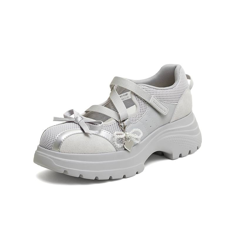 天美意蝴蝶结厚底浅口芭蕾单鞋
