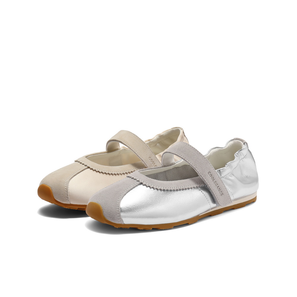 百丽芭蕾风运动银色玛丽珍鞋