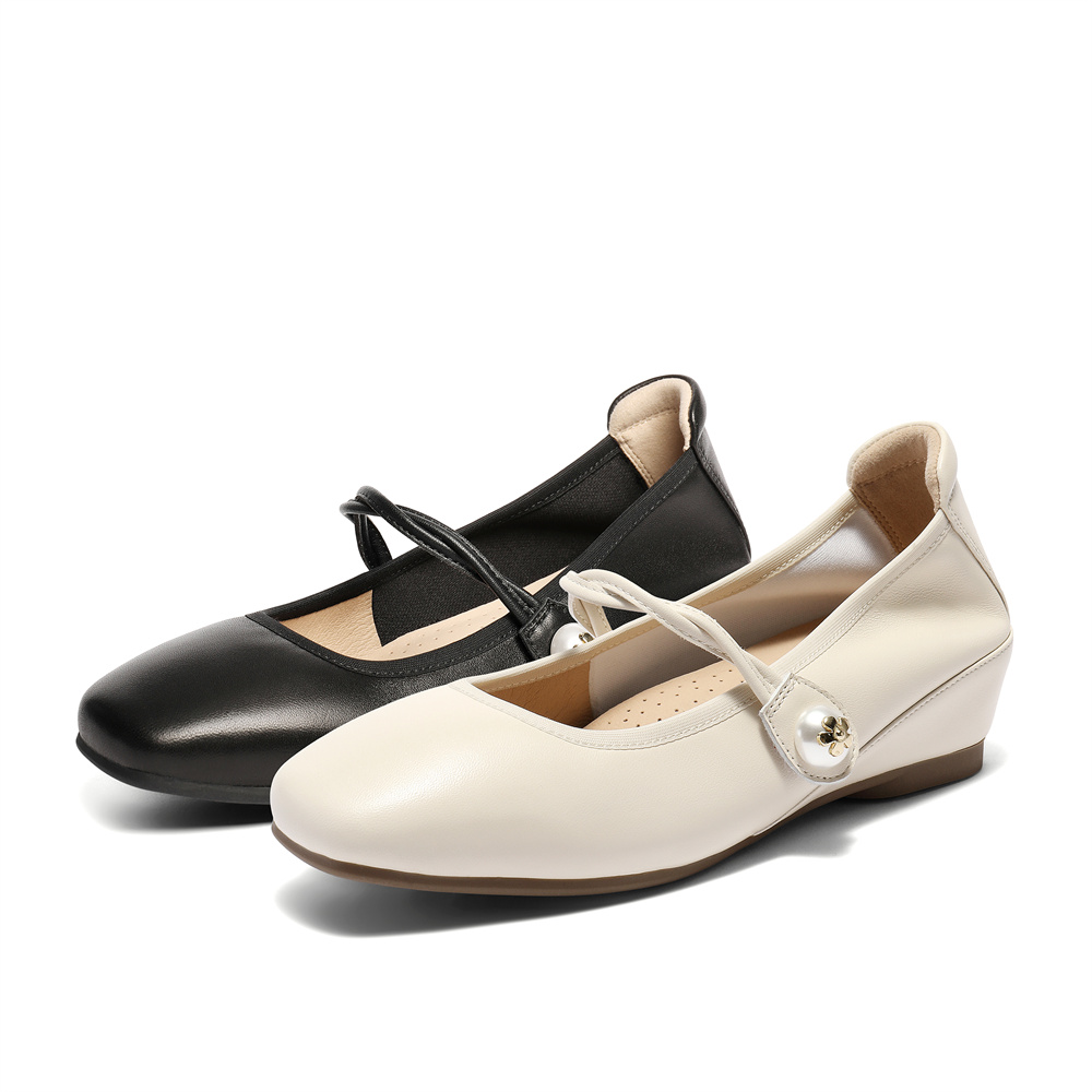 森达2025秋新羊皮简约玛丽珍鞋