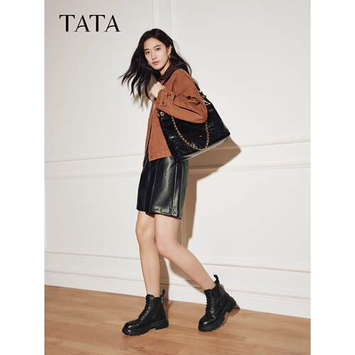 TATA他她羊皮厚底增高马丁靴
