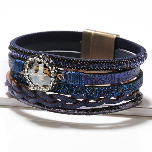 亚马逊热卖欧美多层手工编织天然水晶情侣手链女首饰bracelet饰品