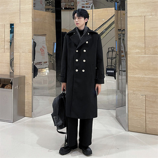 冬季新款黑色毛呢大衣男中长款过膝风衣宽松潮流韩版加厚呢子外套