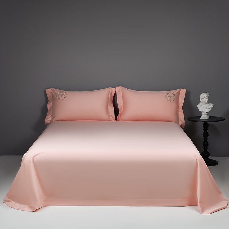 高端100s全棉床单单件简约纯色贡缎长绒棉圆角双人被单四季款床品