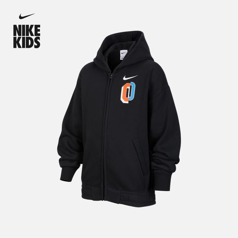 耐克大童加绒连帽衫冬季新款男童针织休闲叠搭卫衣NIKE IO7912