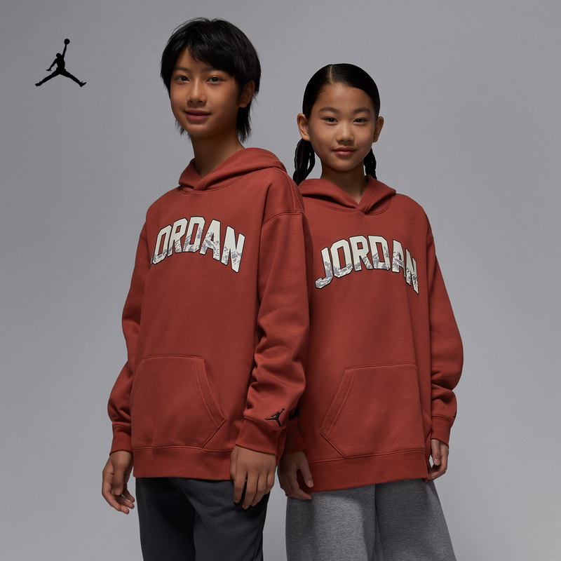 耐克乔丹圣诞系列大童加绒套头连帽衫冬新款男女童JORDAN IQ2829