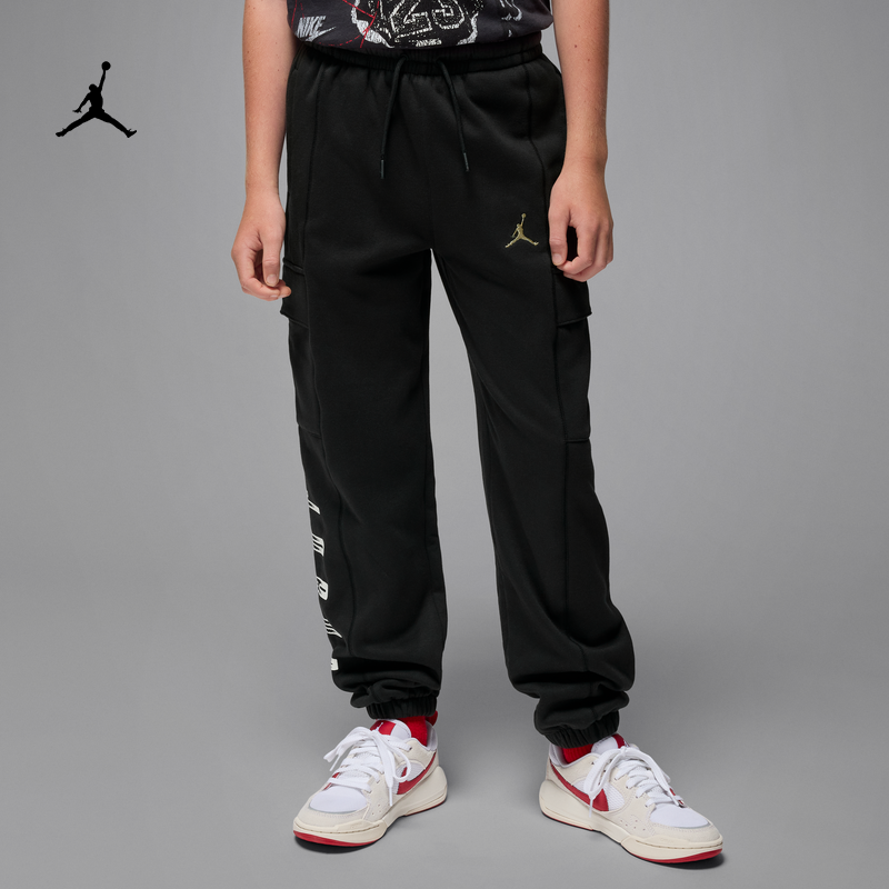 耐克乔丹大童加绒长裤冬季新款男女童工装机能风JORDAN IO6196