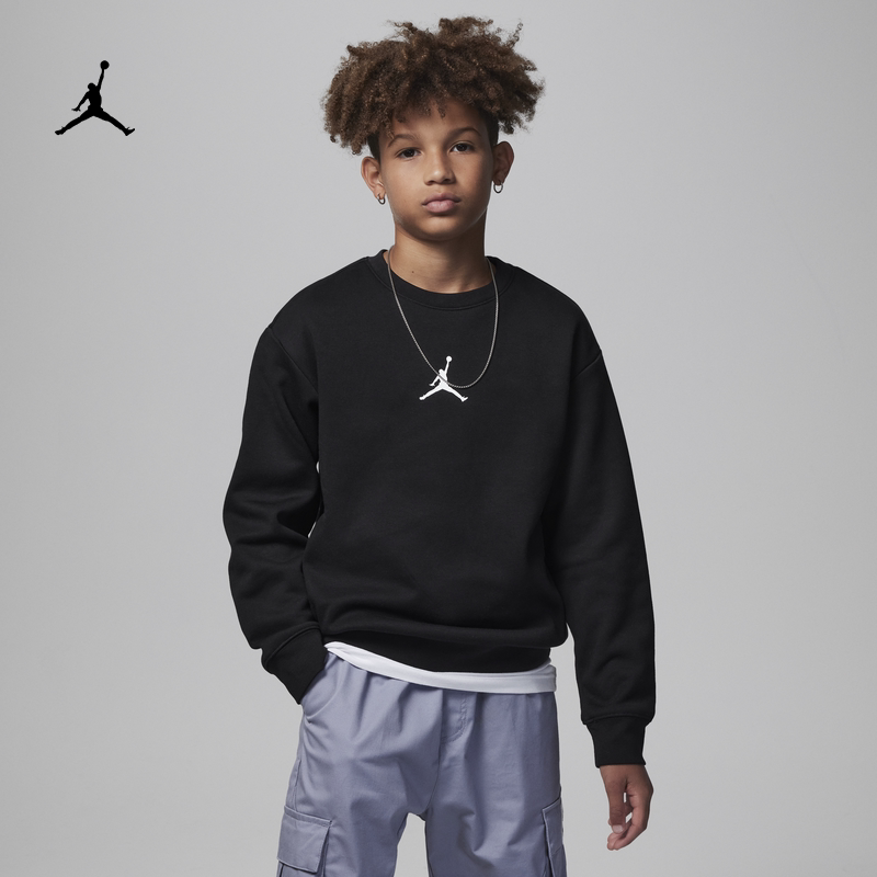 耐克乔丹大童加绒圆领上衣冬季男童休闲叠搭舒适JORDAN HF0108