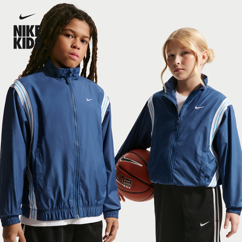 耐克大童宽松篮球夹克春季男女童防泼水轻便梭织外套NIKE FZ5233
