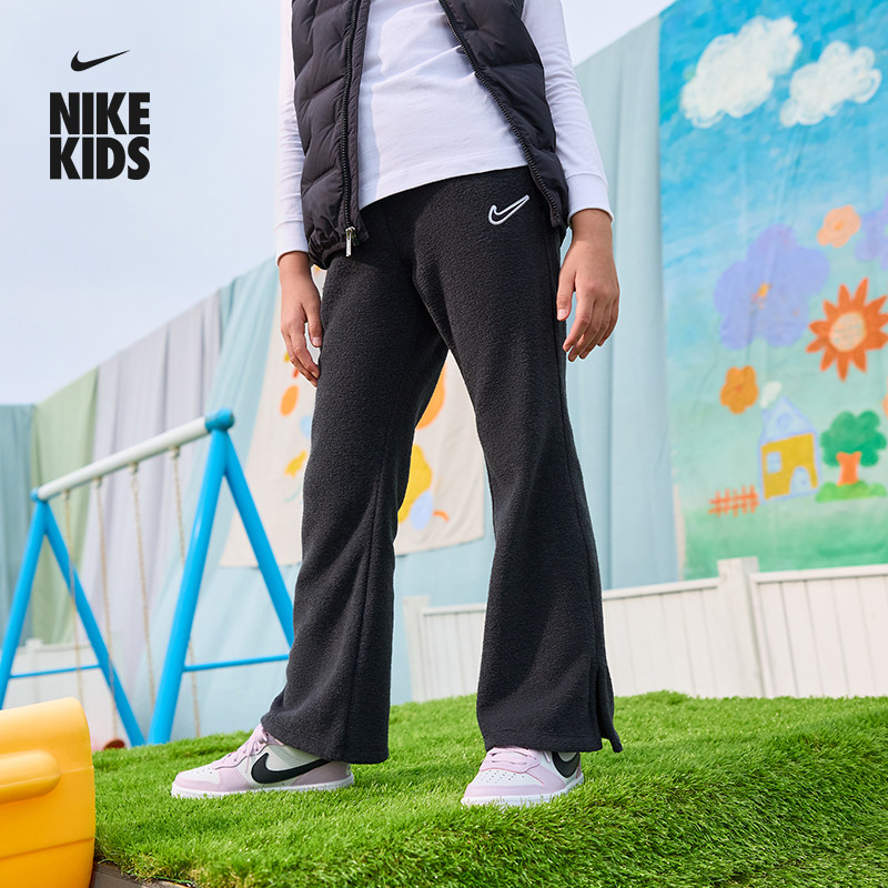 耐克大童加绒喇叭长裤冬季新款女童开衩拼接运动裤NIKE HV0407