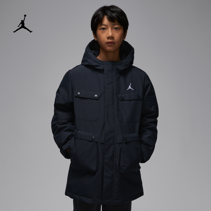 耐克乔丹大童保暖三防羽绒服夹克冬新款男童中长款JORDAN IQ9987