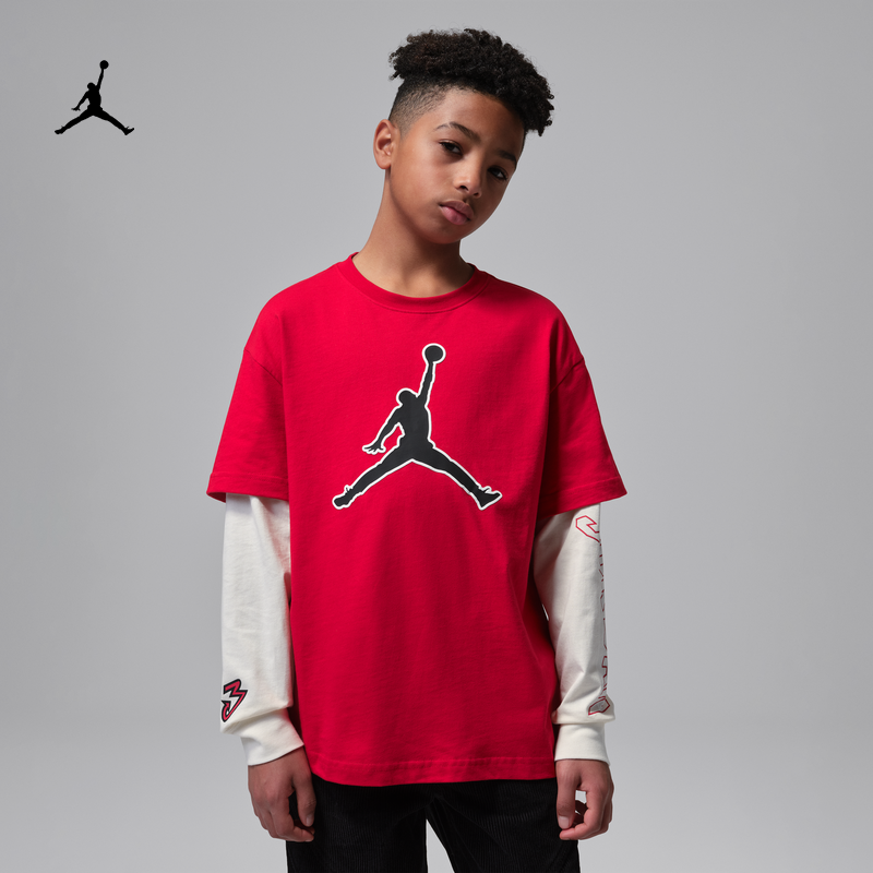 耐克乔丹大童纯棉长袖T恤春季新款男童运动复古针织JORDAN IU5372