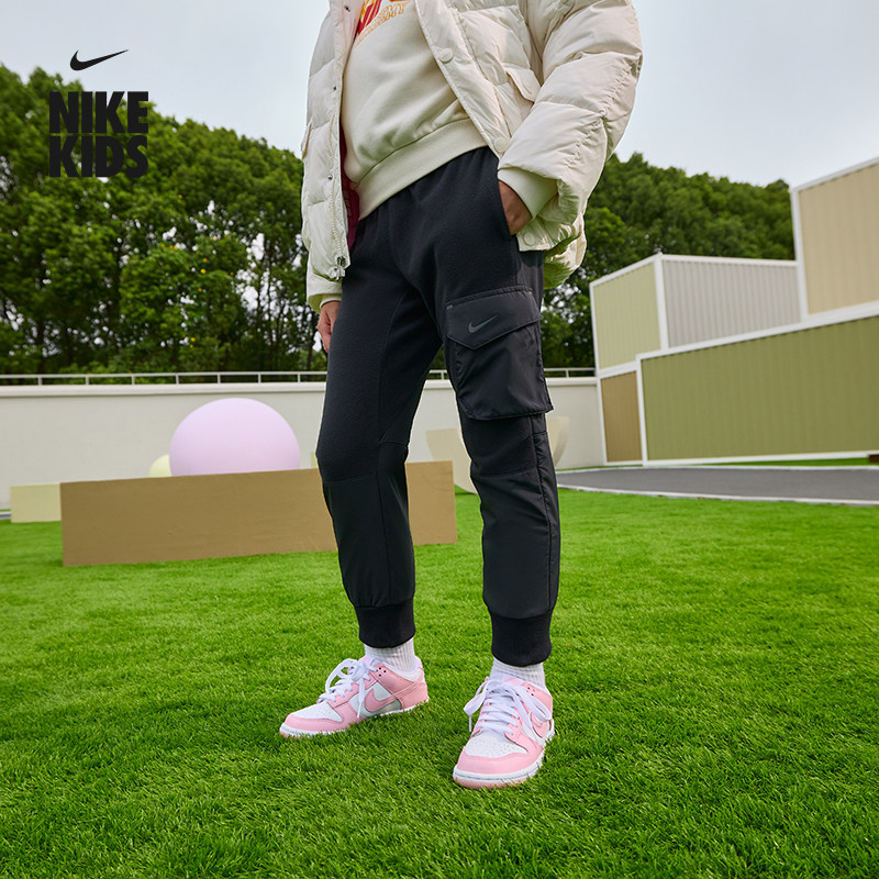 耐克大童透气加绒长裤冬季男女童保暖反光梭织运动裤NIKE HF4211