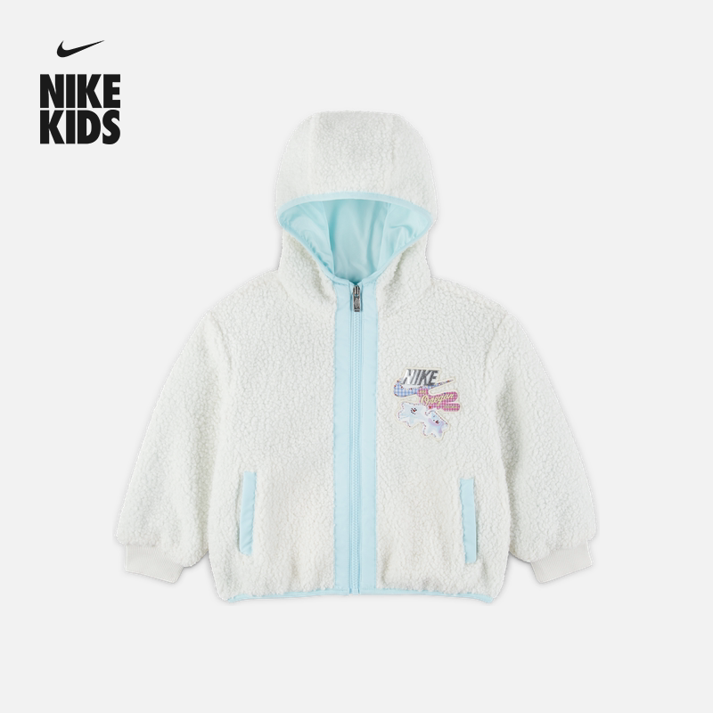 耐克幼童针织仿羊羔绒夹克冬季男童女童柔软叠搭刺绣外套IQ9994
