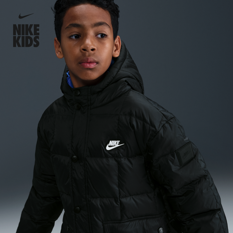 耐克大童梭织轻巧羽绒服夹克冬男女童绗缝大口袋保暖NIKE IQ6136