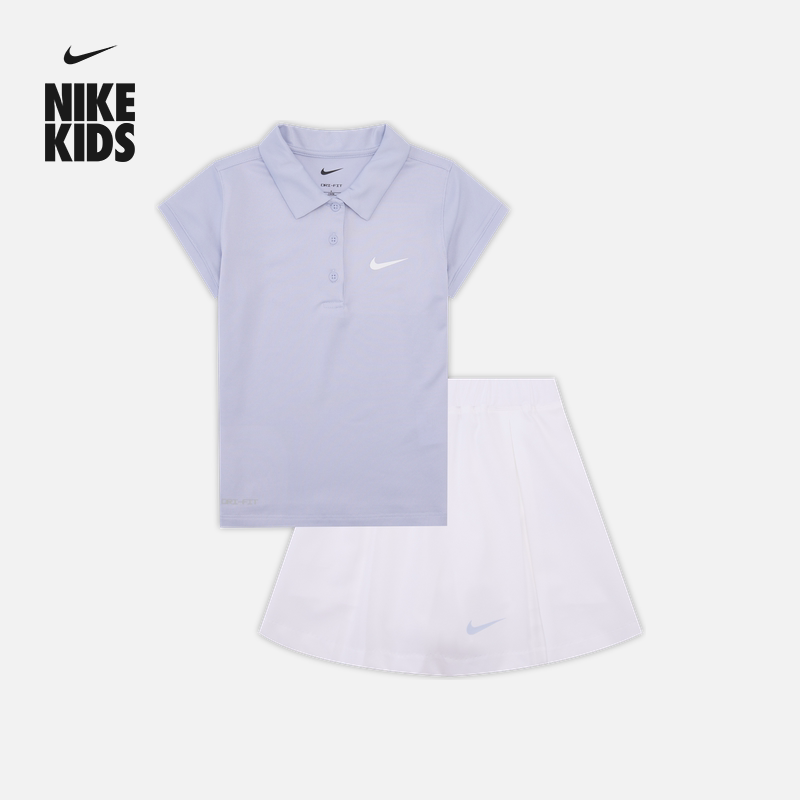 NIKE耐克官方DRI-FIT幼童速干高尔夫短袖T恤和半身裙套装