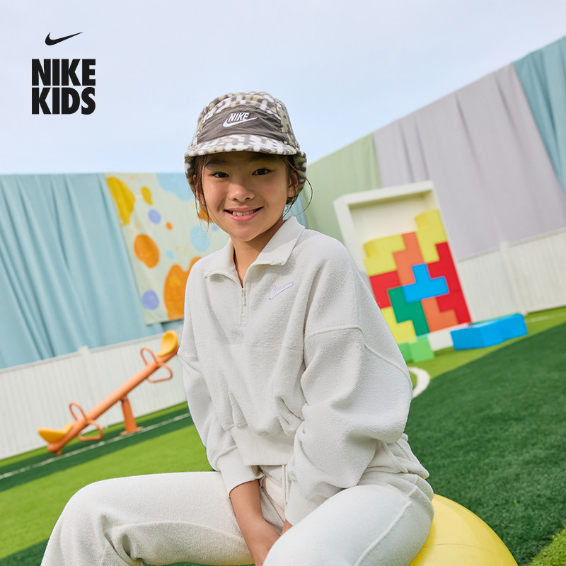 耐克大童超宽松长袖上衣冬季新款女童加绒运动拼接NIKE HV0408