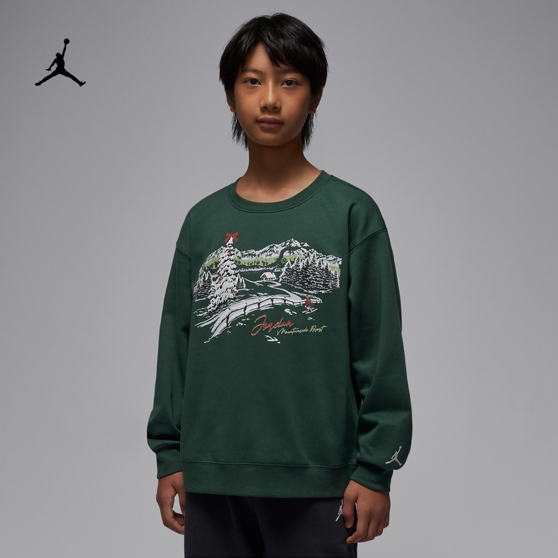 耐克乔丹圣诞系列大童时尚圆领卫衣冬新款男童上衣JORDAN IQ9985