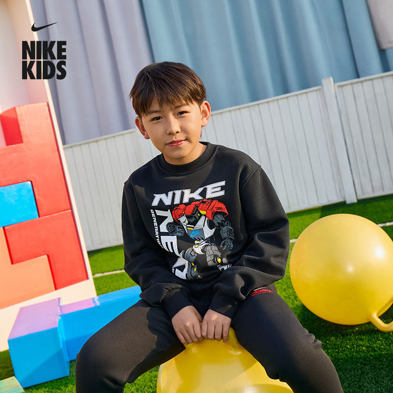 耐克大童加绒卫衣春季新款男女童针织休闲运动衫NIKE CLUB IR0099