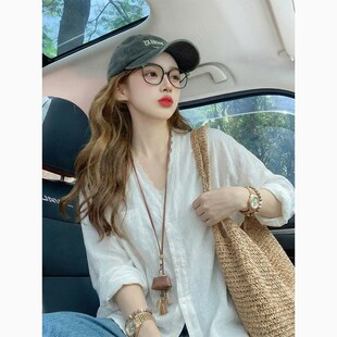 女春季 衬衫 高级感上衣外套 长袖 GULIBERRY白色蕾丝轻薄防晒开衫