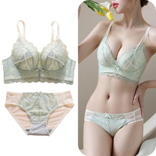 GULIBERRY内衣女无钢圈胸罩小胸聚拢调整型收副乳蕾丝文胸套装