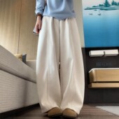 胖妹妹mm高腰宽松直筒裤 新款 女春季 GULIBERRY米白色阔腿休闲裤