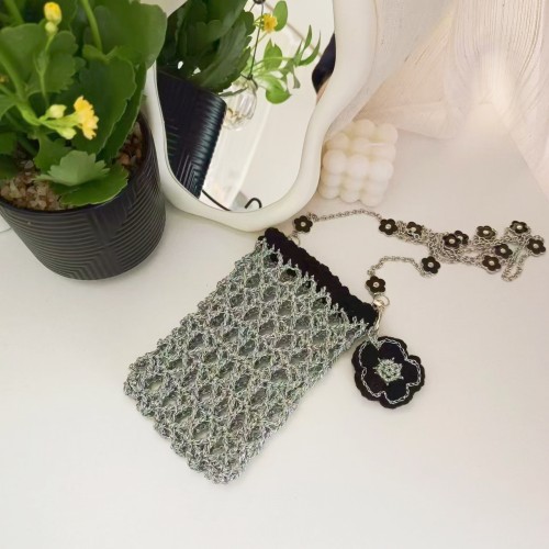 fever同款银色线编织包金属感小众单肩斜挎苹果手机保护套小银包