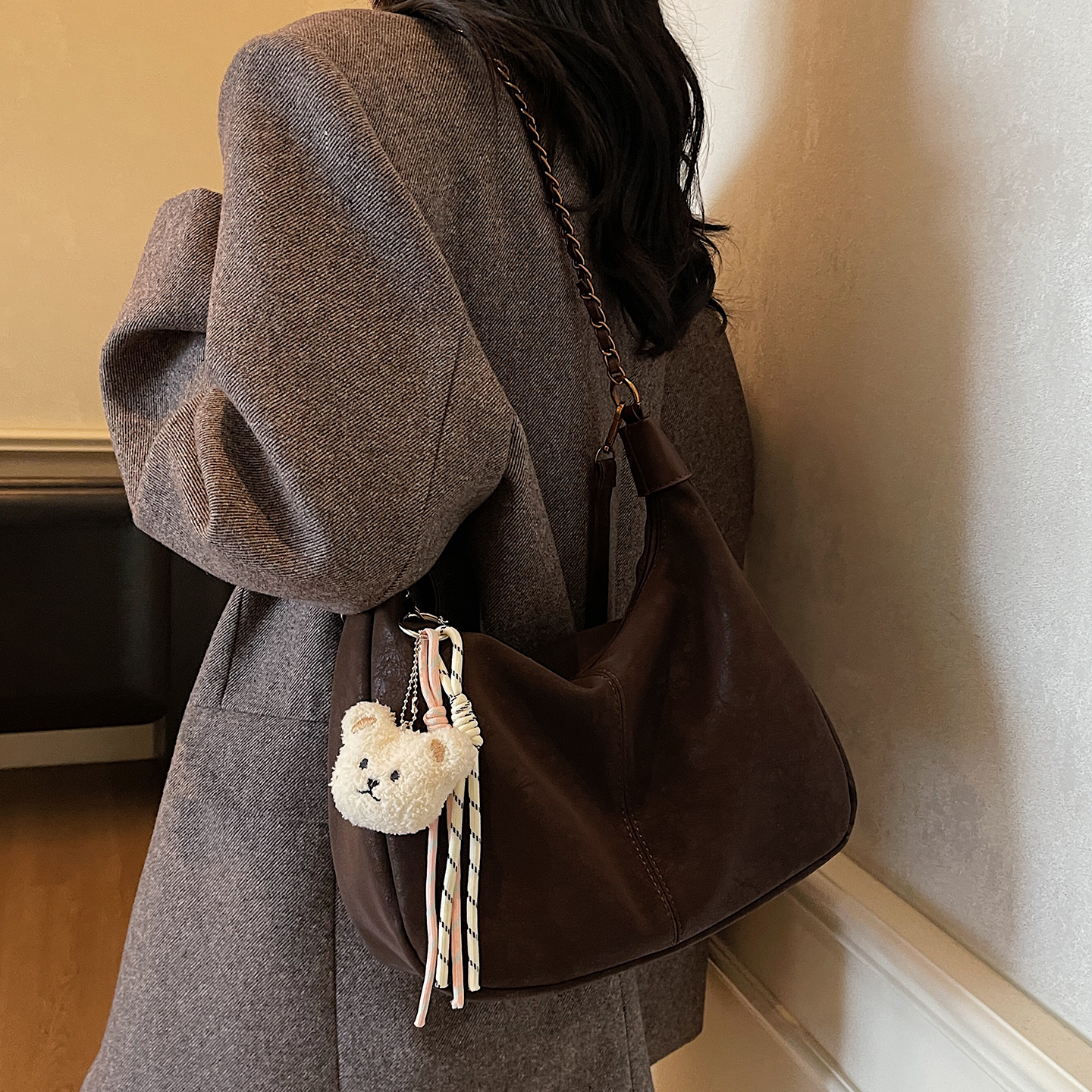 复古麂皮绒托特包单肩包