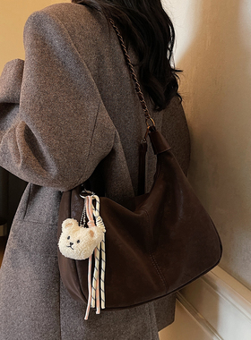 复古麂皮绒包包女士2026新款时尚百搭单肩斜挎包高级感秋冬链条包