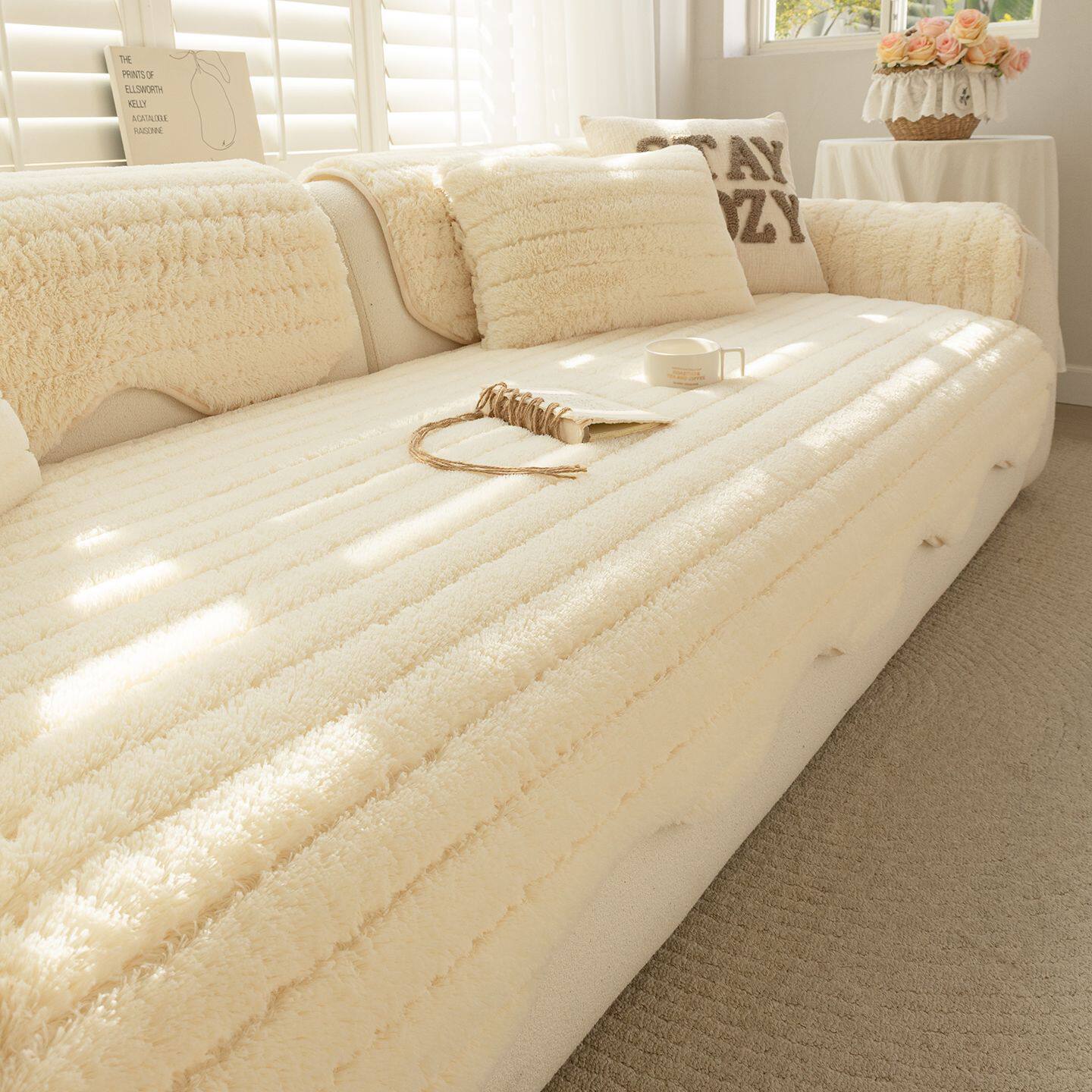 异形不规则毛绒沙发垫2026新款一片式固定防滑直排皮沙发套罩