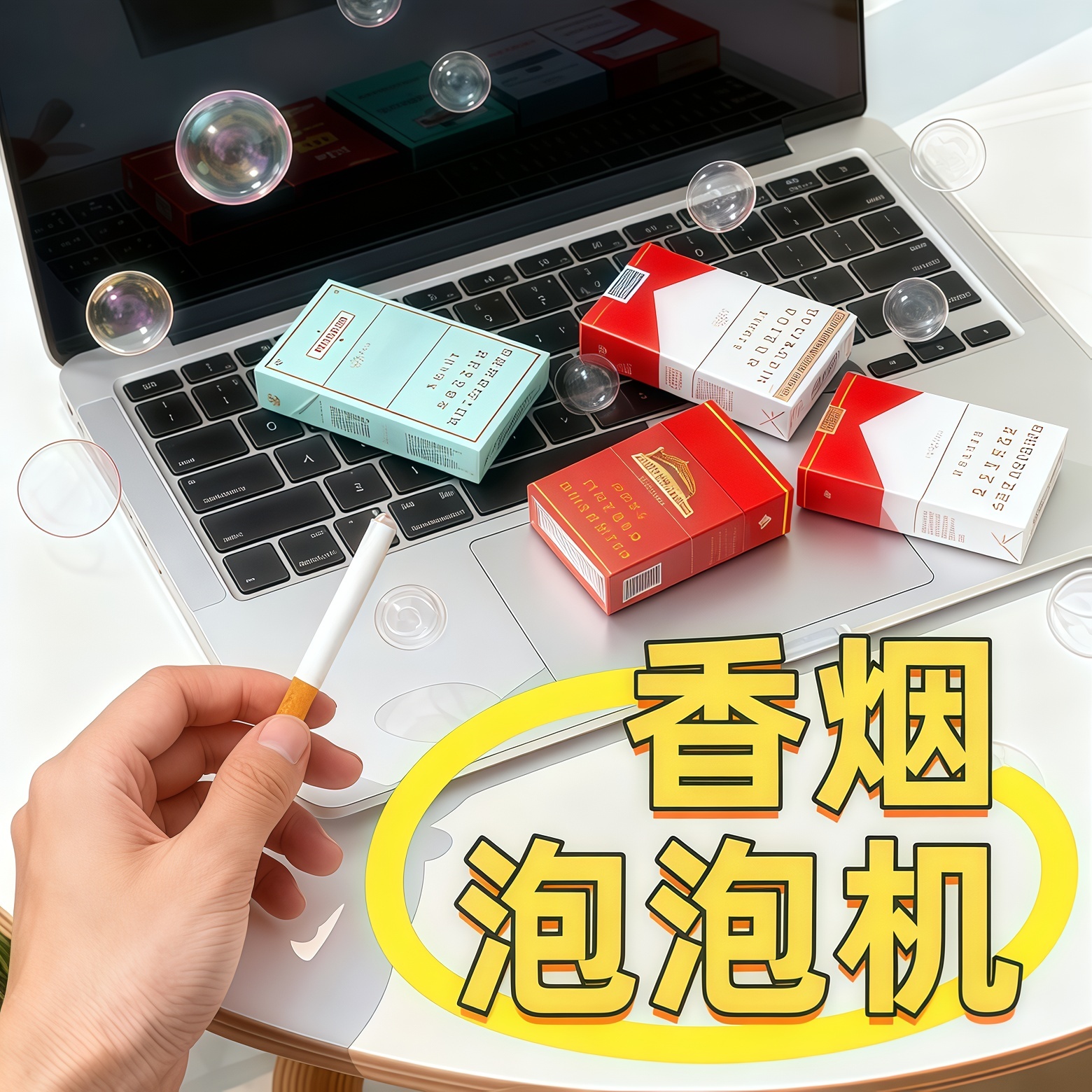 香烟泡泡机玩具大学生创意整蛊仿真网红烟盒造型拍摄道具解压神器