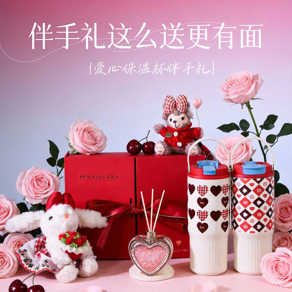 情人节礼物吸管保温杯男女生车载大容量保温水杯女生实用杯子礼盒