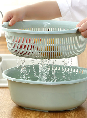 厨房双层塑料滴水篮洗菜盆洗水果篮多用淘米器洗菜篮沥水篮滤水筛