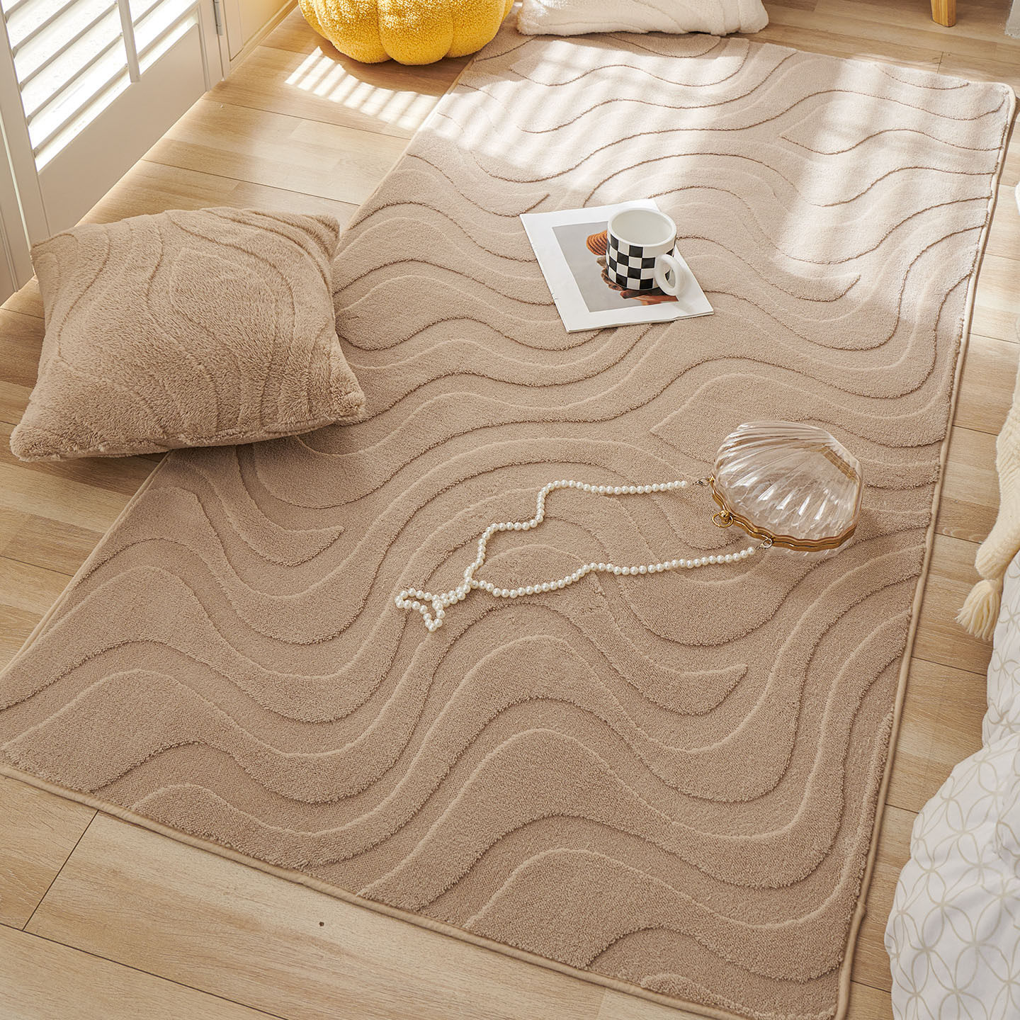 简约奶油风地毯垫秋冬毛绒加厚客厅茶几毯防滑卧室房床边毯可机洗,居家布艺,床边毯,淘宝优惠券,粉丝福利购,淘宝优惠卷