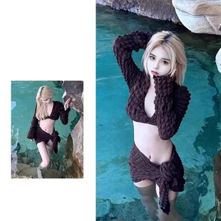 泳衣比基尼海边度假三件套网红分长袖 沙滩三亚旅游泡温泉高级泳装