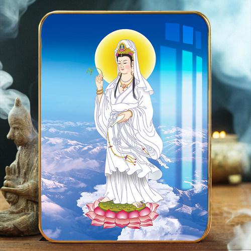 观音佛像摆台结缘南无观世音菩萨画像佛堂挂画南海观音菩萨装饰画