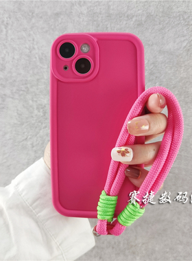 简约纯色编织手提绳vivo x90/x80手机壳Pro全包X70防摔X60玫红S17女款S16硅胶s15/s12/s10软套IQOO neo8/7/6