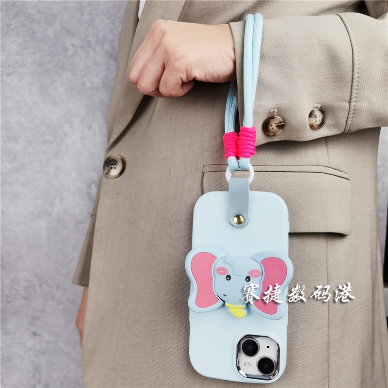 可爱立体小飞象耳朵支架vivo s17/s16/s15手机壳s12挂绳pro女x100硅胶x90全包x80防摔x70/x60软y35新款y77y78