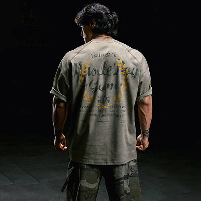 肌肉狗 运动T恤男潮牌夏季美式扎染宽松休闲上衣训练服健身半袖