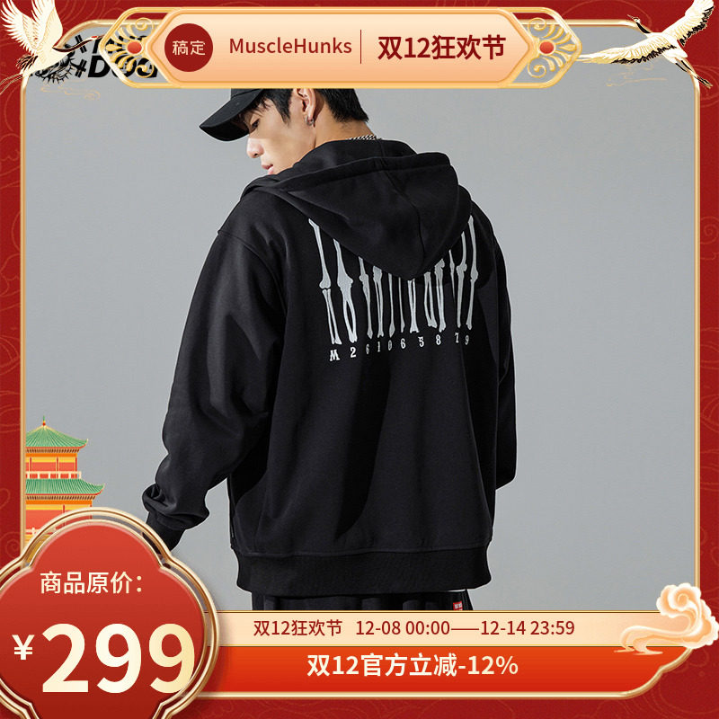 肌肉开衫卫衣健身连帽男