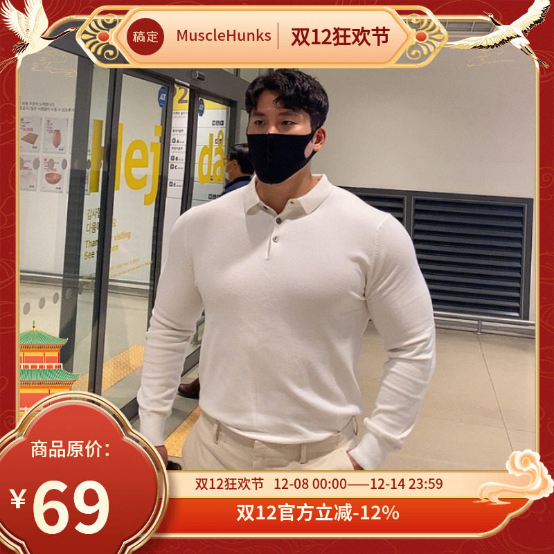 健身长袖男肌肉兄弟户外运动训练休闲青年紧身纯棉polo杉秋季T恤