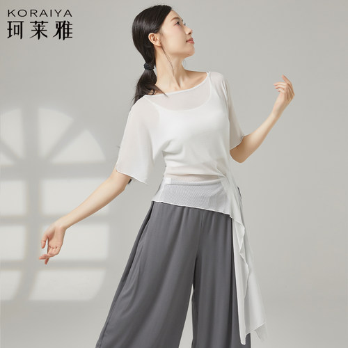新款舞蹈纱衣成人女现代舞古典舞形体身韵练功服集训演出上衣