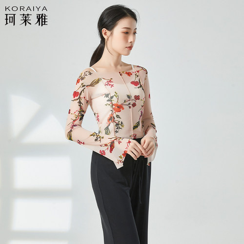 舞蹈印花纱衣身韵形体服练功上衣