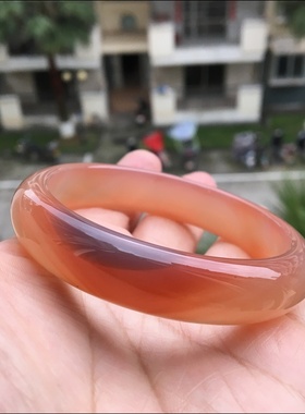 巴西纯天然粉色玛瑙手镯冰透荧光中宽加厚玉髓原石女生日礼43